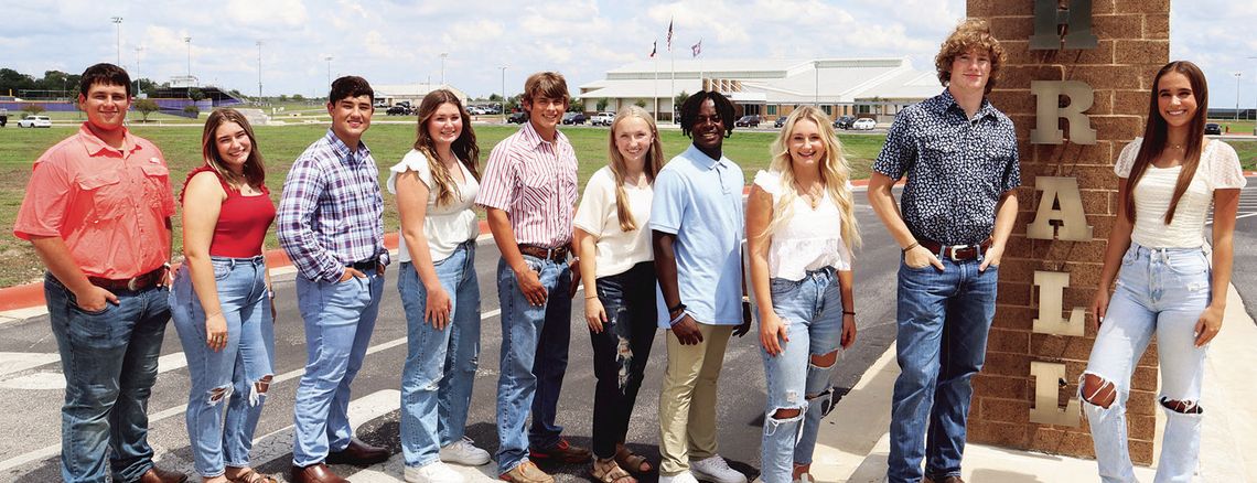 Thrall homecoming king and queen candidates include (from left) Cade Talley, Rachel Trussell, Brandon Ford, Miranda Richter, Bobby Clark, Autree Kelm, Joseph Butler, Kerrigan Hooker, Parker Dollins and Faith Patschke. Courtesy photo