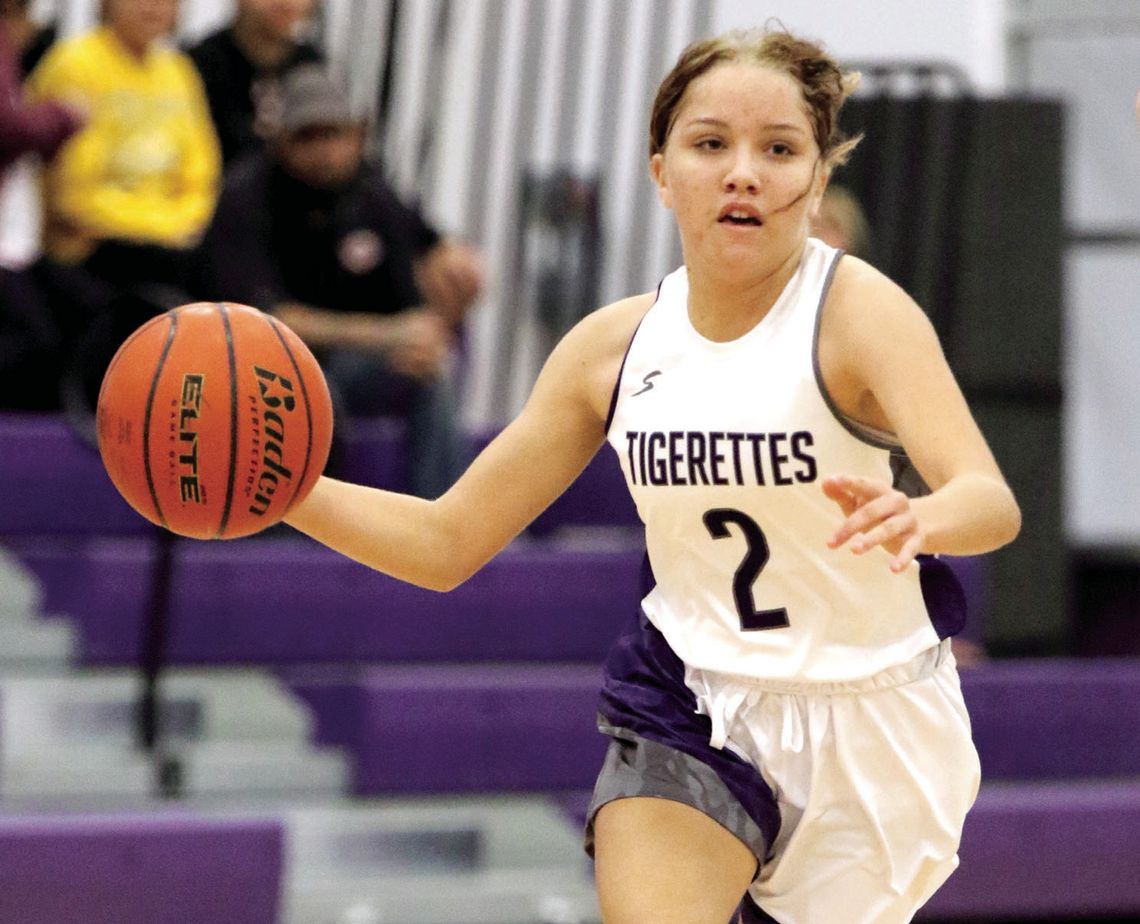 Tigerettes sophomore Kassie Jackson sprinting down the court on a fast break. Photo by Dakota Johnson