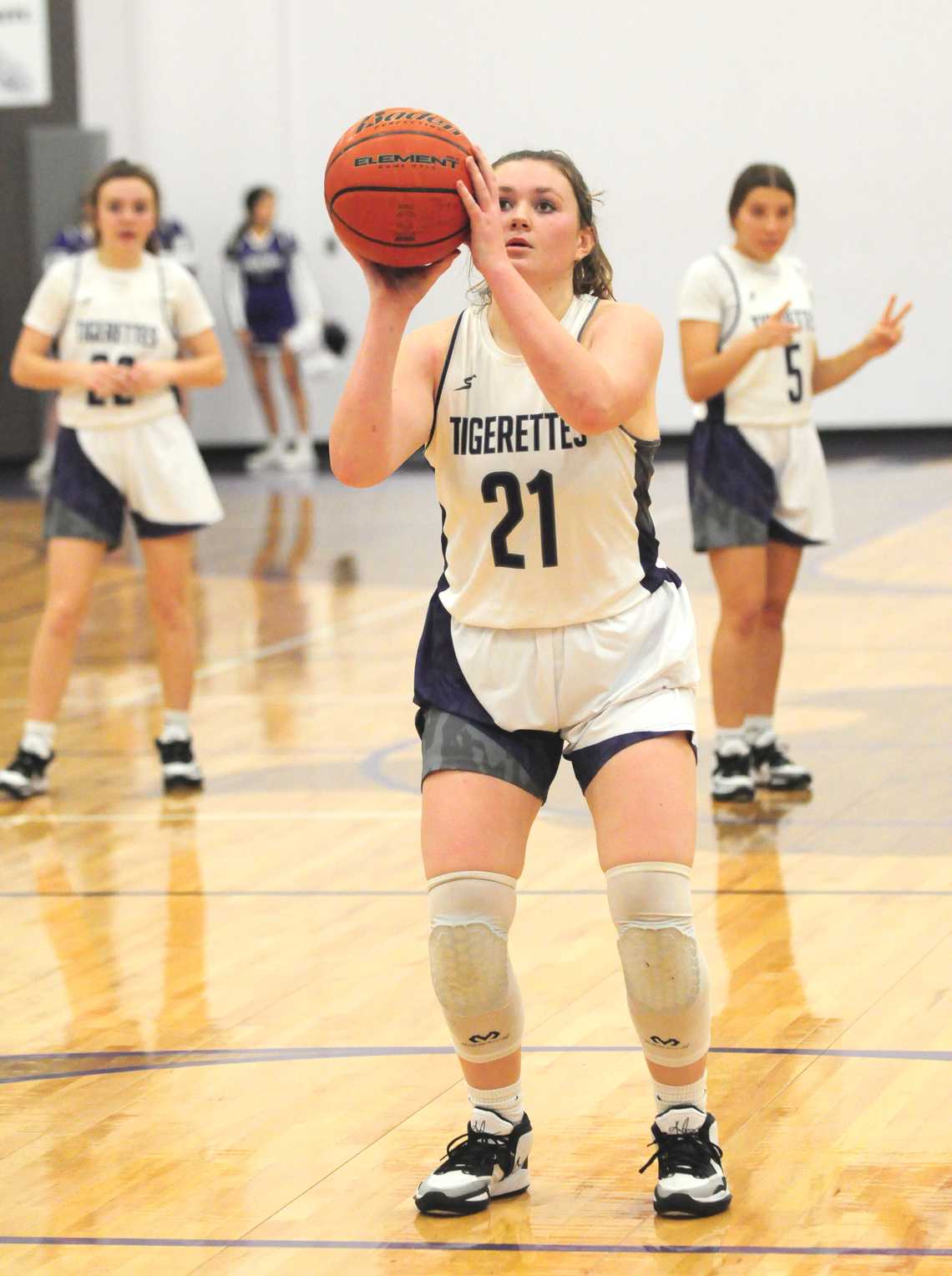 Tigerettes senior Miranda Richter shooting a free throw. Photo by Larry Pelchat