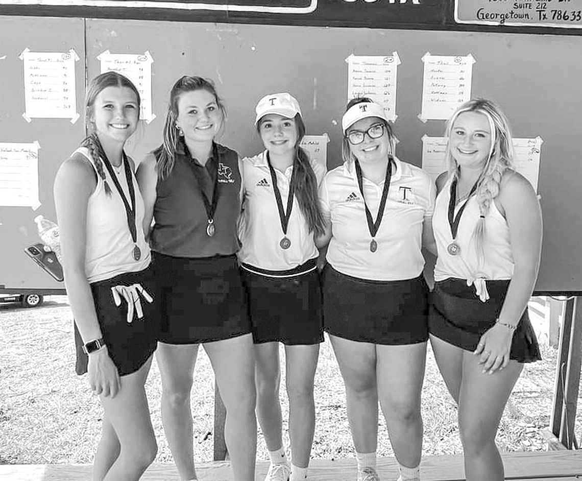 Thrall Tigrettes girls’ golf team posing for a picture after winning the district match Stephanie Widner (left), Miranda Richter, Kinley Hoffman, Madison Pokorny, and Kerrigan Hooker. Courtesy Photo