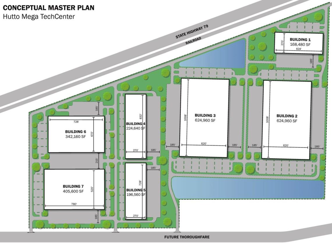 Here is a map of the purchased Hutto Mega TechCenter on U.S. 79 in Hutto. Courtesy graphic / City of Hutto