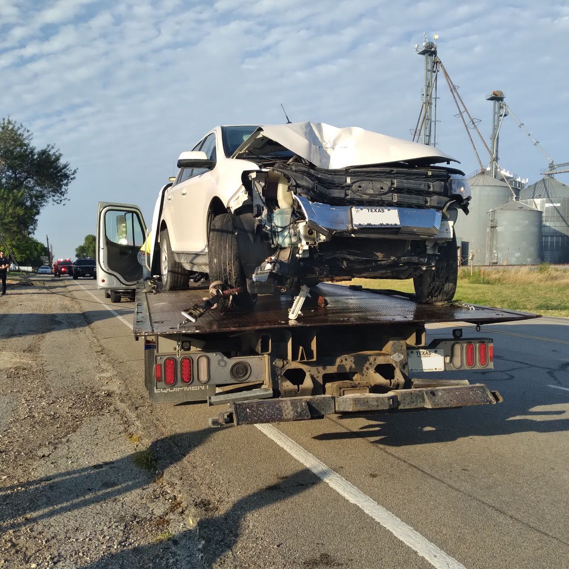 A crashed vehicle is towed in Granger after an accident July 3. Photo by Monica Stojanik