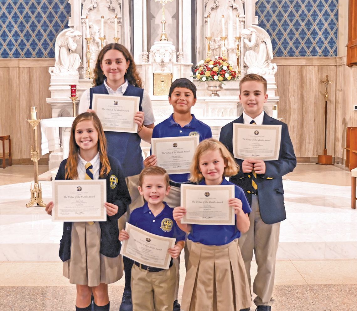 St. Mary’s Catholic School recently announced the October Virtue of the Month winners for the virtue of honesty. At St. Mary’s, students are encouraged to live with virtue in all that they do. Recipients from kindergarten through eighth grade are James Friesenhahn, Grayson Blakemore (not p...