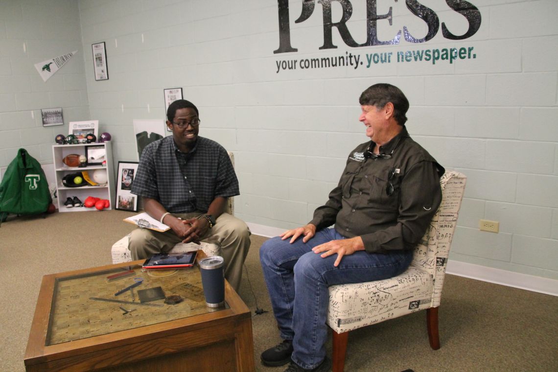 Taylor Press Area Editor Jason Hennington talks to Taylor Public Works Director Jim Gray Sept. 12