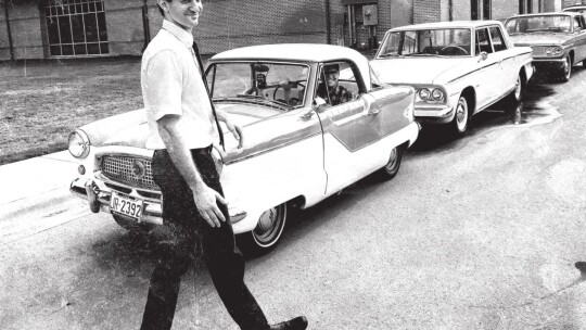 A rereation of the 1966 University of Texas Tower shooting is filmed in Taylor. Adam Littman (left) portrays Texas Chain Saw Massacre director Tobe Hooper. Behind the wheel of the car is Ryan Williams as Robert Burns. Both were on campus the day of the shooting. The scene was shot at the O...