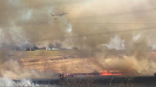 Firefighters battle a brush fire near the intersection of Apache Pass and County Road 198 in Hutto Jan. 14. Photos by Lt. Mike Pendley