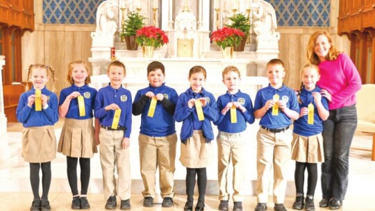 St. Mary’s Catholic School second grade students from Hilary Chace’s class in Taylor celebrate being named to the honor roll for the second quarter of the 2021-22 school year.