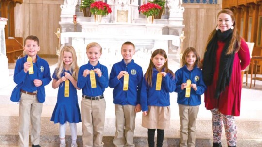 St. Mary’s Catholic School second grade students from Amber Land’s class in Taylor celebrate being named to the honor roll for the second quarter of the 2021-22 school year.