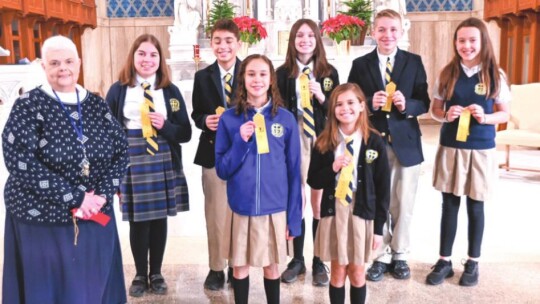 St. Mary’s Catholic School sixth grade students in Taylor celebrate being named to the honor roll for the second quarter of the 2021-22 school year.