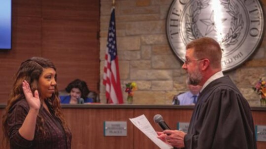 Angela Walton takes is sworn-in and begins work as the city secretary in Hutto. Photos courtesy of the City of Hutto Facebook page