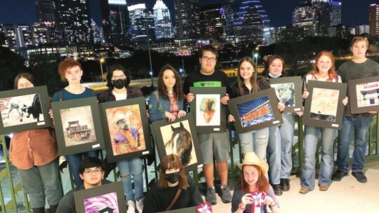 Thrall High School students celebrate their placements after the Rodeo Austin’s Youth Art Show in Austin Feb. 11.