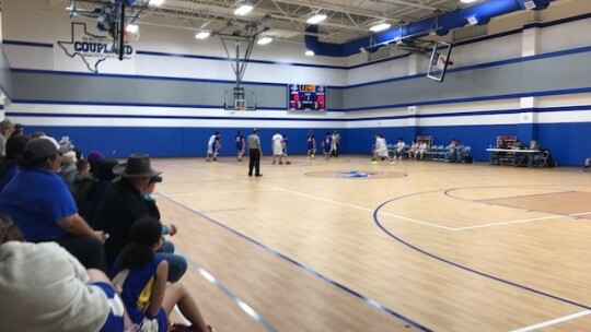 The new Coupland School gym is regulation size and has plenty of bleacher space for families to watch their students play. Photos by Susan Garry