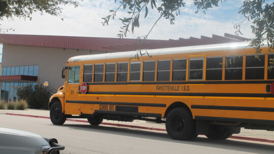 A Fayetteville bus represents many of the school districts that visited Taylor March 2 for the Greater Taylor Chamber of Commerce Trades Day career fair at the Williamson County Expo Center.