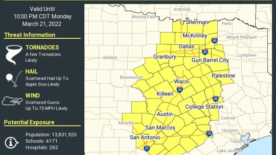 Williamson County is part of a tornado watch for Monday, March 21. Twitter / Austin/San AntonioNWS 