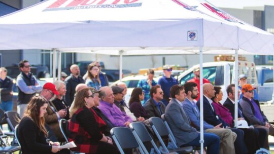 Community members and city staff members attend the groundbreaking ceremony for Ovivo, a wastewater treatment facility in Hutto. Photos courtesy of the City of Hutto Facebook page