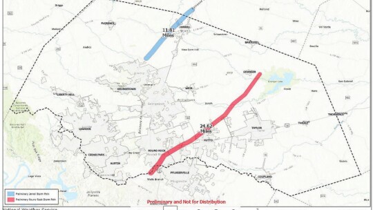 Here is a preliminary sketch of the likely paths of two tornadoes that tore through Williamson County March 21, according to the National Weather Service (NWS). The image was shared by Williamson County officials with permission from NWS. Facebook / Williamson County, Texas - Government