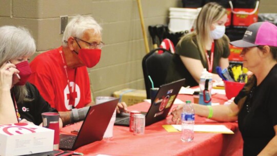 (From left) Jill Martin, Skip Cordes and Gina Gudzelak are members of the American Red Cross who were at the MARC Center Tuesday. Photos by Jason Hennington