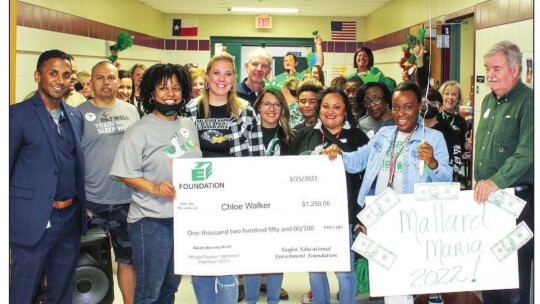 Taylor Middle School Spanish teacher Chloe Walker is awarded a TEE Foundation grant of $1,250 for her classroom project, “Vengan! Vuelen! Vamonos! Viajemos!”