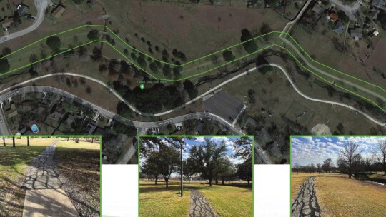 Bull Branch Trail’s route in pictured here, along with photos of its current condition. Courtesy graphic and trail photos / City of Taylor