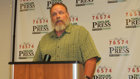 Stan Werner answers a question during the candidate forum at the Taylor ISD Main Streets Event Center in Taylor April 11.