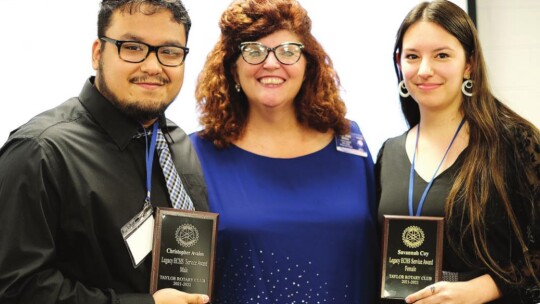 Christian Avalos and Savannah Coy were chosen by teachers at Legacy Early College High School as the Service Award winners for 2022 by the Rotary Club of Taylor May 2. Photo by Richard Stone