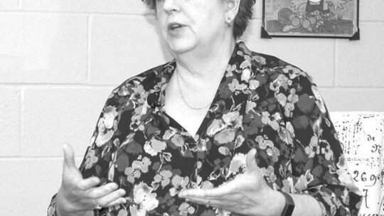 Karen Ellis talks about her duties at the library during a visit to the Taylor Press office May 9. Photo by Fernando Castro