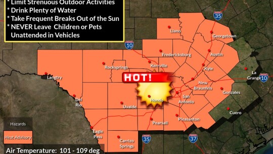 A Heat Advisory was issued by the National Weather Service for Monday, June 6. Twitter / NWS Austin/San Antonio