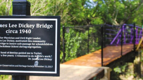 On Monday, June 27, the Dickey bridge was re-dedicated after repairs and restorations courtesy of the Taylor Conservation and Heritage Society, the Taylor Garden Club and the Parks and Recreation Department.