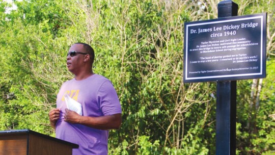 Mayor Pro Tem Gerald Anderson thanks the community and says it is a great honor to have helped lead the charge to have the Dickey bridge restored.