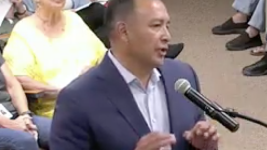 Samsung Austin Semiconductor consultant Jesse Ancira addresses the City Council during its meeting in Taylor July 14. Captured via screenshot / City of Taylor