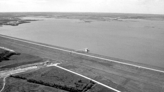 Pictured is an aerial view of Granger Lake and Dam on the San Gabriel River in Williamson County. The dam is located approximately 10 miles north-northwest of Taylor. The lake is currently under a Drought Watch. Courtesy photo / U.S. Army Photo