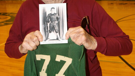 Phil Pierce, Taylor High School’s Mascot from 1936–1939, shares a photo of himself in mascot uniform in 1937. Pierce is planning to attend the mascot reunion at homecoming 2022. Photo by Tim Crow