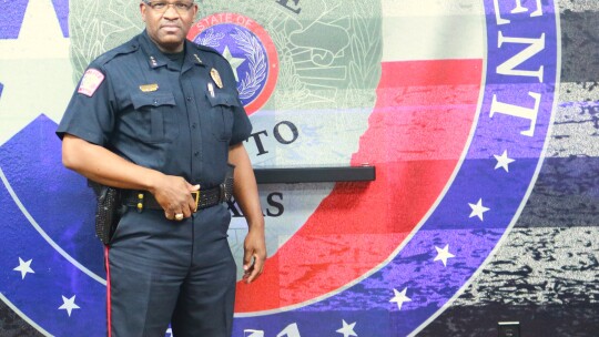 Hutto PD Chief Jeffrey Yarbrough in the training room. Photo by Edie Zuvanich