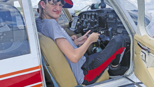 Emiliano Gonzalez, 15, right after landing the plane.