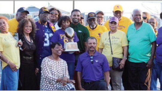 Former O.L. Price students, including players from the 1962 state championship football team were recognized prior to the homecoming game Friday night at the Duck Pond. Photo by Catherine McGary