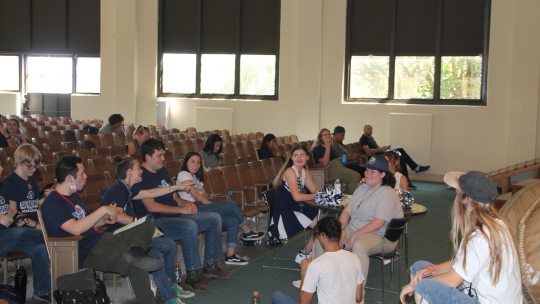 Cast members for 'Walker' relax in the auditorium as they wait to be called to the set Sept. 21 at Old Taylor H igh. Photos by Catherine McGary