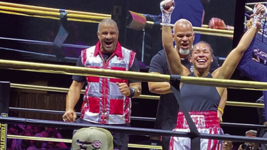 Destiny Jones and her team celebrates after hearing the decision of her six-round fight. Jones defeated Iranda Paola Torres in a unanimous decision. Courtesty photo