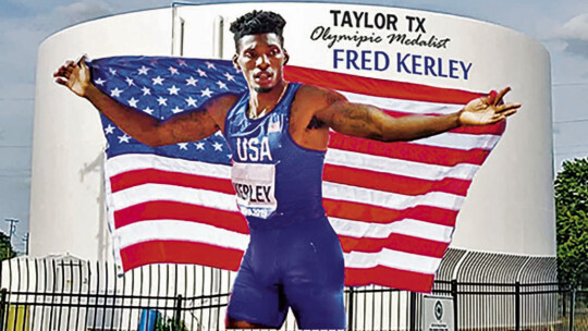 These are the three proposed ideas for a mural to recognize and honor Taylor’s Olympic silver medalist Fred Kerley. Courtesy renderings