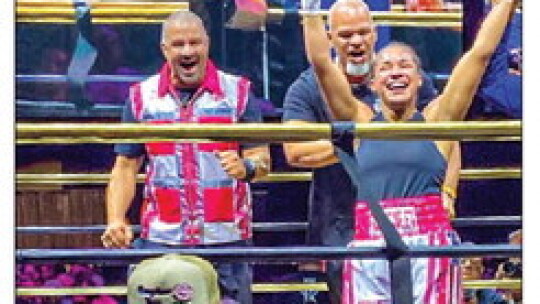 Destiny Jones and her team celebrates after hearing the decision of her sixround fight. Jones defeated Iranda Paola Torres in a unanimous decision. Courtesy Photo