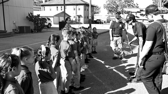 St. Mary’s students learned about all of the equipment that is on the fire truck from members of the Taylor Fire Department.