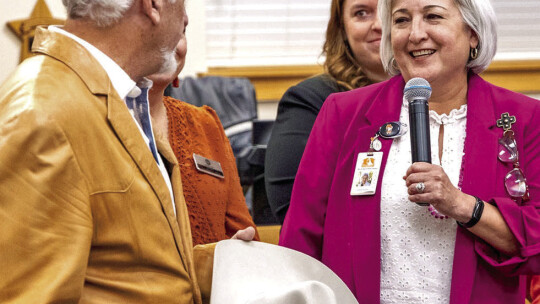 Hutto ISD Superintendent Celina Estrada Thomas thanks the board and staff members for their work and efforts. Photos courtesy of the Hutto ISD Facebook page