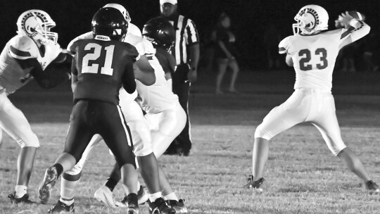 Rams’ sophomore quarterback Kolbe Barta throwing the ball to an open receiver. Courtesy photos