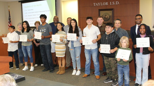 Student of the Month The Taylor school board recognized students of the month for outstanding work and behavior. Honorees are Paxton Metz, THJ; C’Anne Adelle Campise and Miguelangel Rios Almanza, NPE; Margarito “Gilbert” Correa, MSI; Kristina Argemi and Colton Bitner, TMS; Estrella De La T...