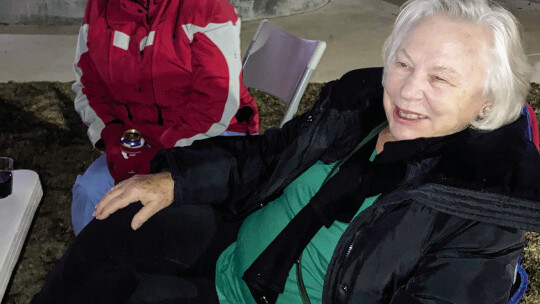 (From left) Lisa Drummond visits with Janetta McCoy at the final performance of Music on Main’s fall series.