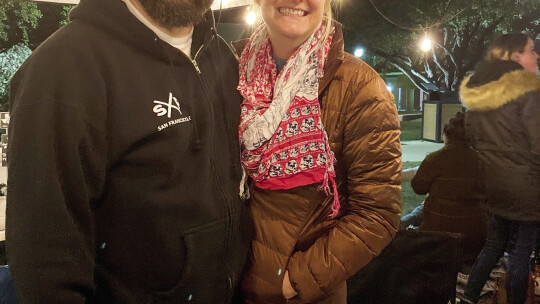 JD Gins and Megan Klein of the Texas Beer Company were all smiles at the Thursday evening performance of Honey Made.