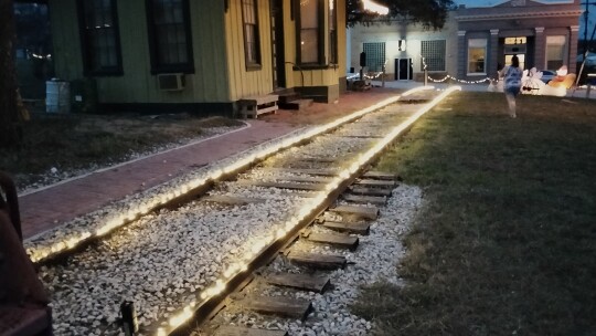 As a part of the Trail of Lights in Coupland, the Depot is covered in lights. Photo by Jonathan Jones