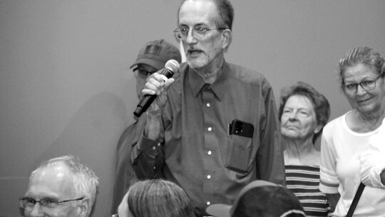 David Wolbrueck, whose family has had their farm since 1883 near Chandler Road, gives feedback at the Nov. 29 meeting. Photo by Nicole Lessin