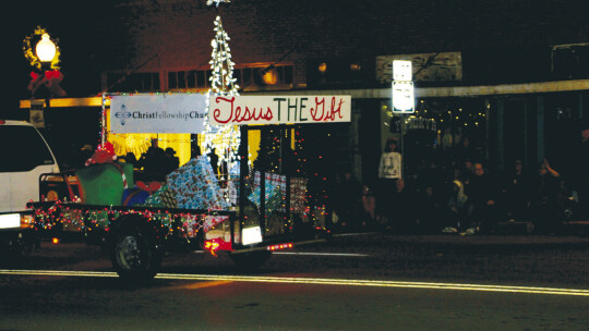 A float from Christ Fellowship Church rolls by Dec. 3 at Taylor’s Christmas Parade of Lights