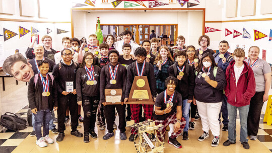 The Hutto High School robotics team returned home from Frisco last week with the school’s fifth UIL state championship. Courtesy photos