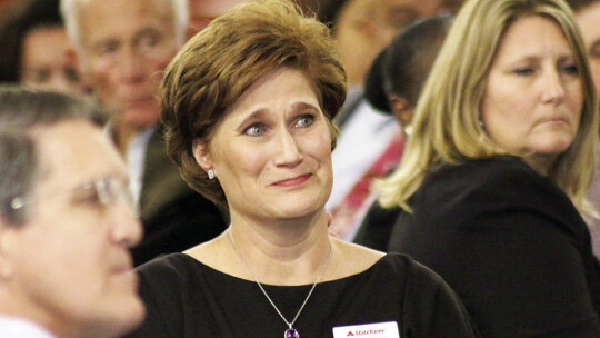 Stacy Stork hold back emotions as she hears the accolades that earned her Taylor Area Business Women’s Outstanding Woman of the Year.